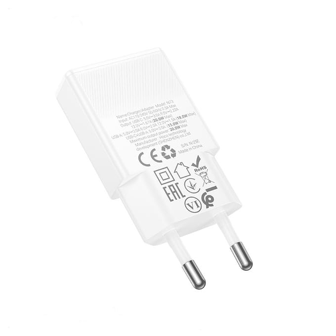 Hoco Ultra Dunne Snellader met USB-A en USB-C Poort - 20W - Wit