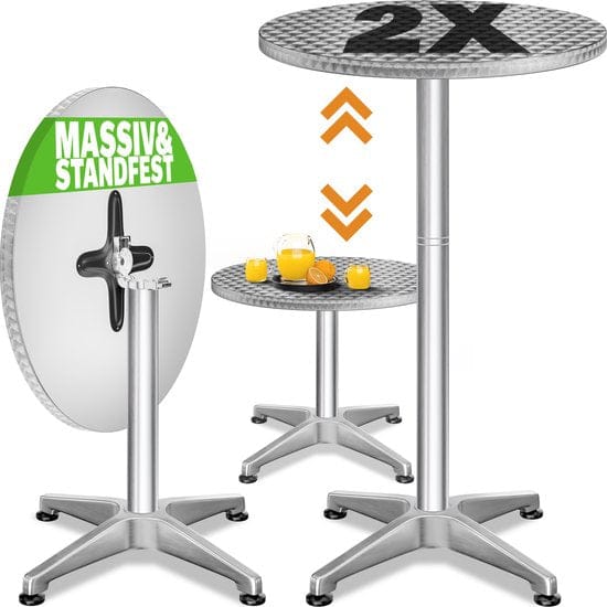 Statafel set van 2 Zilver aluminium Ø60cm inklapbaar, in hoogte verstelbaar