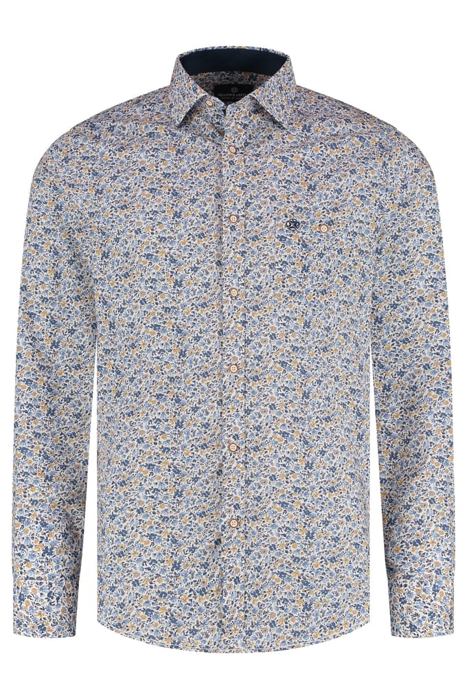 Fellows United Fellows United Overhemd Lange Mouw Flowers Mid Blue  3XL