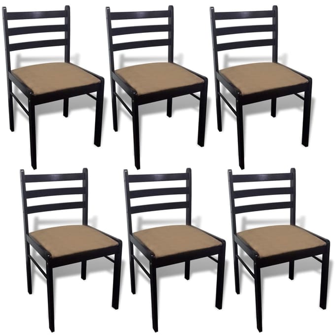 vidaXL - Eetkamerstoelen - 6 - st - massief - hout - en - fluweel - bruin