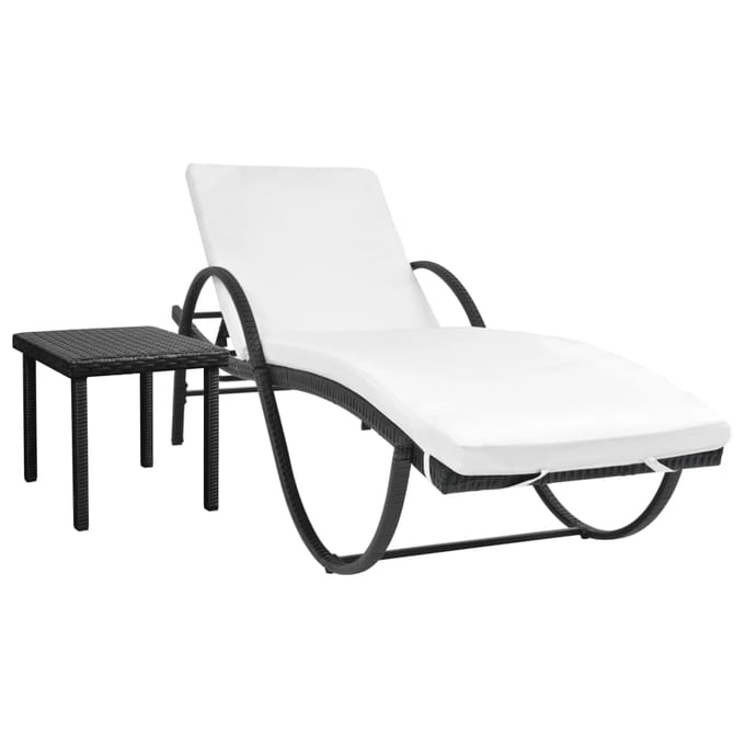 vidaXL - Ligbed - met - kussen - en - tafel - poly - rattan - zwart