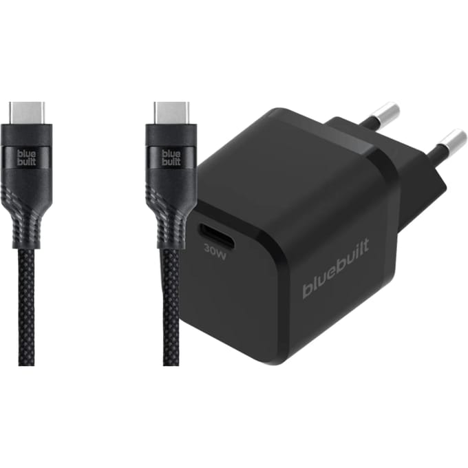 BlueBuilt Power Delivery Oplader 30W + Usb C Kabel 1,5m Nylon Zwart