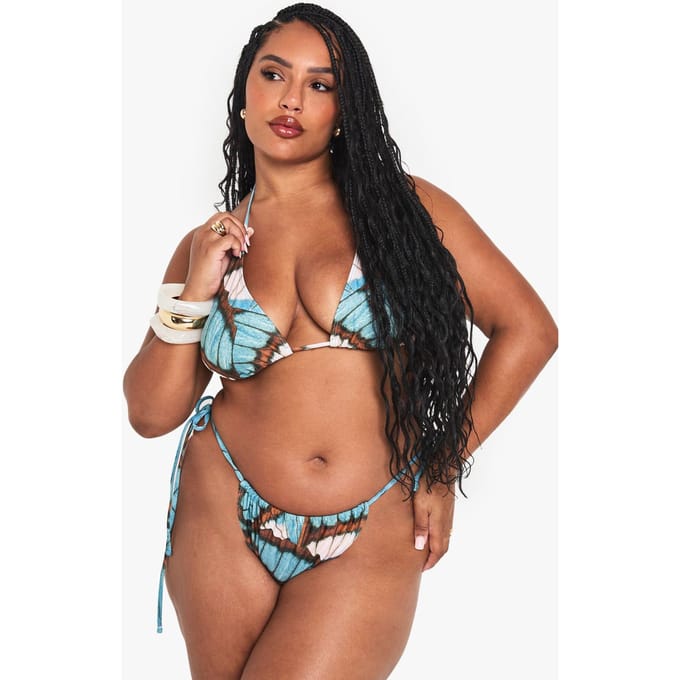 boohoo Dames PLUS VLINDER OVERSIZE PRINT DRIEHOEK BIKINI | Maat: 28
