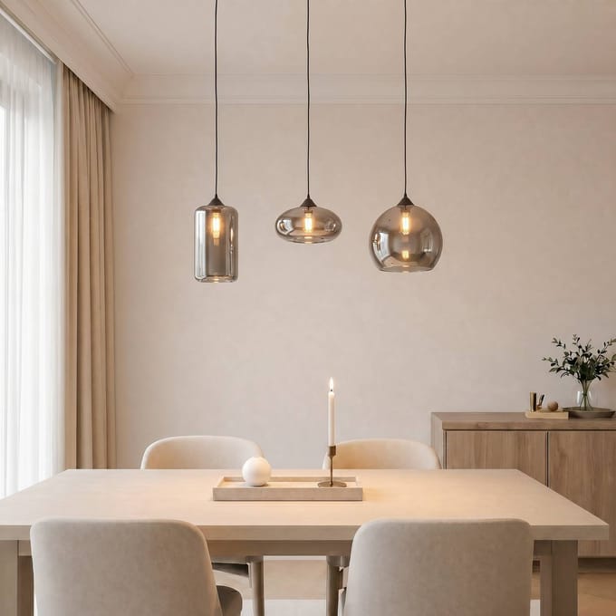 Lindby - hanglamp - 3lichts - Metaal, glas - H: 28 cm - E27 - rokerig grijs