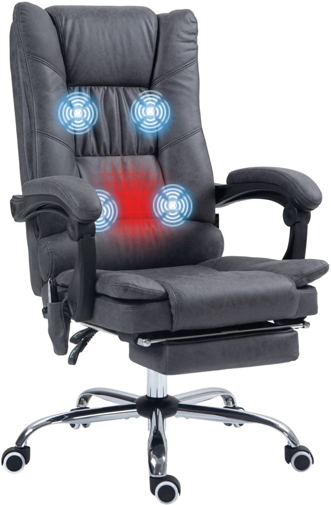 Vinsetto-Massage-Bürostuhl-Mikrofaser-64L x 70B x 110-118H cm-Dunkelgrau