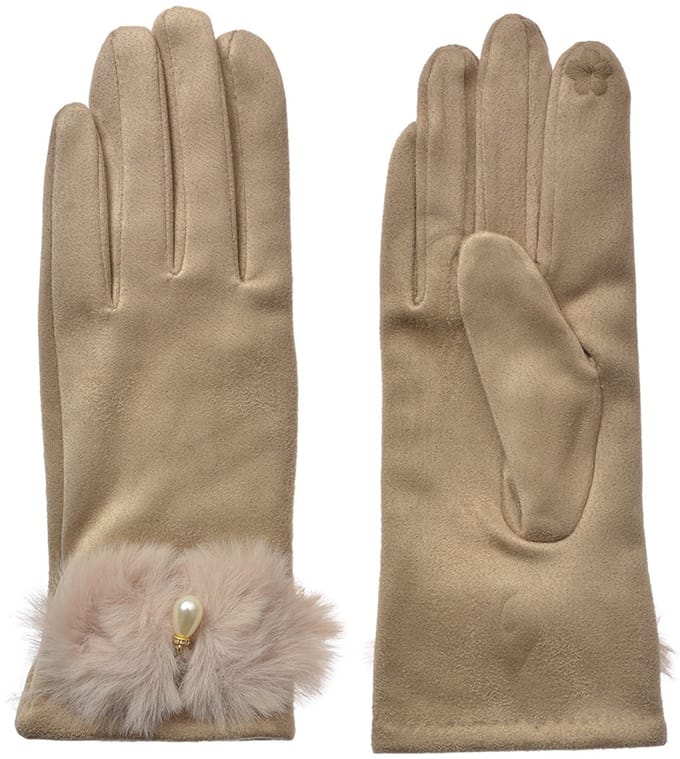 Clayre & Eef Handschoenen Winter 9x23 cm Beige Polyester