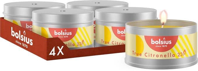 Bolsius - True Citronella - Geurkaars in Blik - 4 stuks - 22 branduren