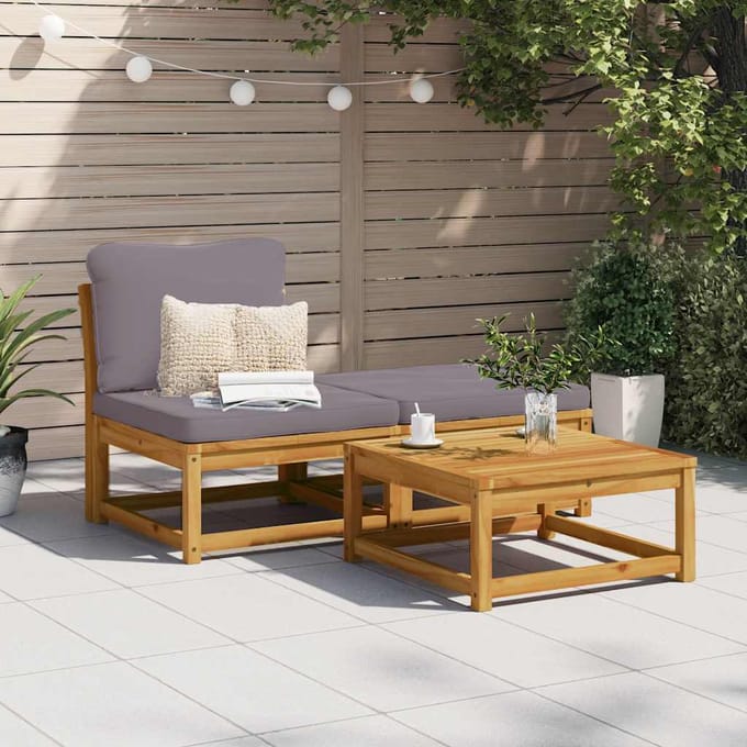 vidaXL - 3-delige - Loungeset - met - kussens - massief - acaciahout