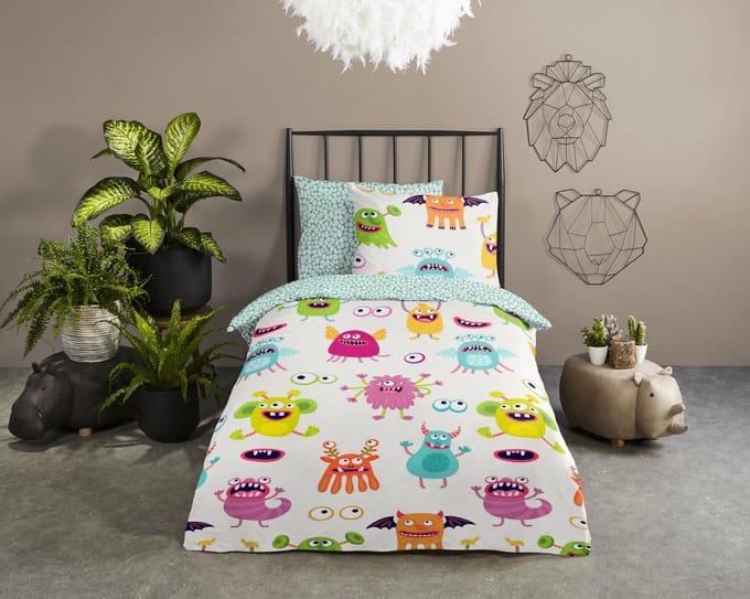 Good Morning dekbedovertrek monsters - 1 persoons 140x200/220 cm - Multi - 100% Katoen renforce