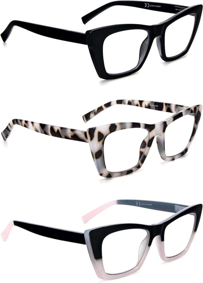 KoKoBin 3 Packs Oprah Style Reading Glasses for Women Blocking Computer Blue Light Cat Eye Readers with Spring Hinge