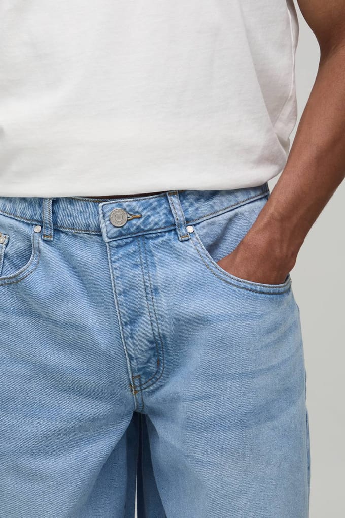 Essential Baggy Fit Rigid Washed Jeans | Light Blue | Size 44R