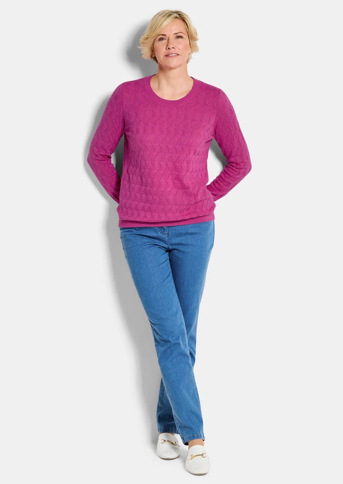 Tricot pullover met zigzag-kabelpatroon - bessen - Gr. 19 van Goldner Fashion