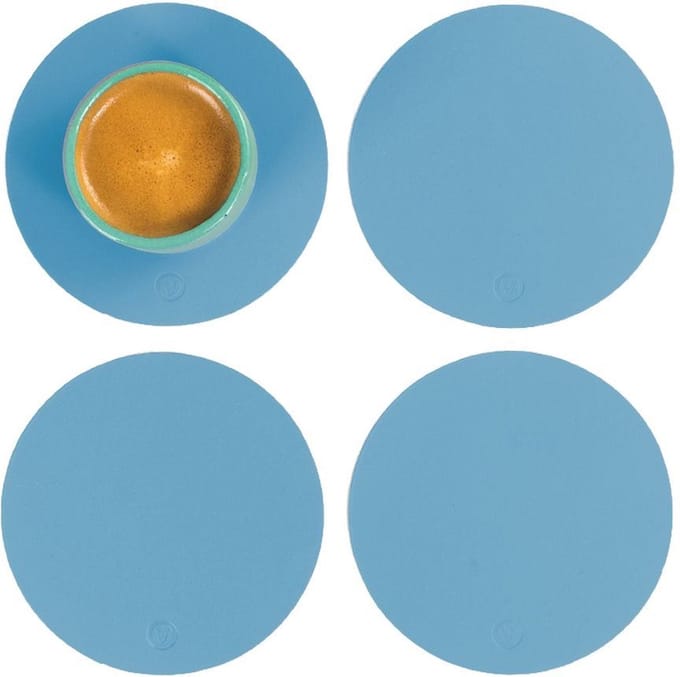 Vacavaliente - Ruca Onderzetters Rond Set van 4 Stuks - Gerecycled Leer - Blauw