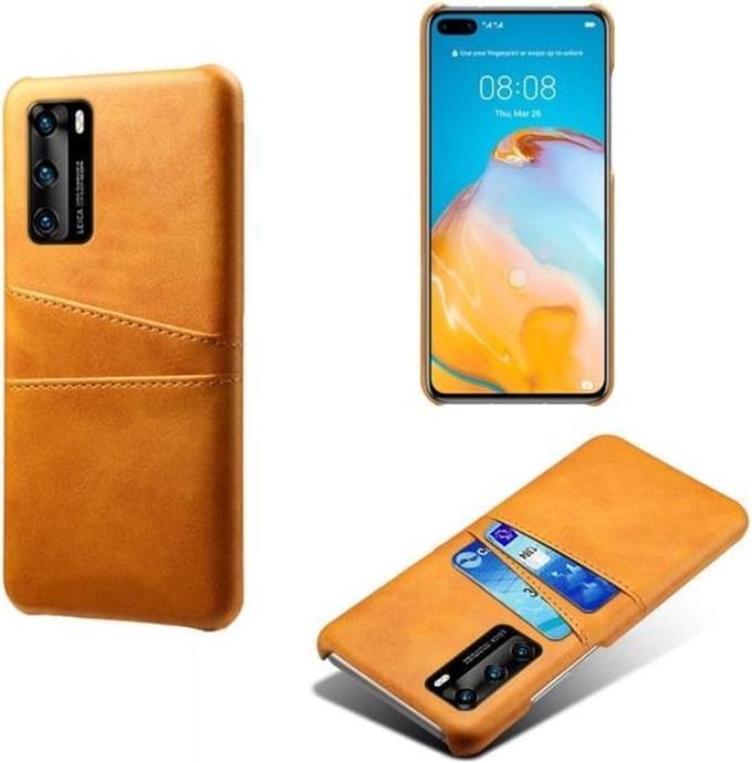 Back Cover met Opbergvakjes + Gehard Glas Screenprotector voor Huawei P40 _ Bruin