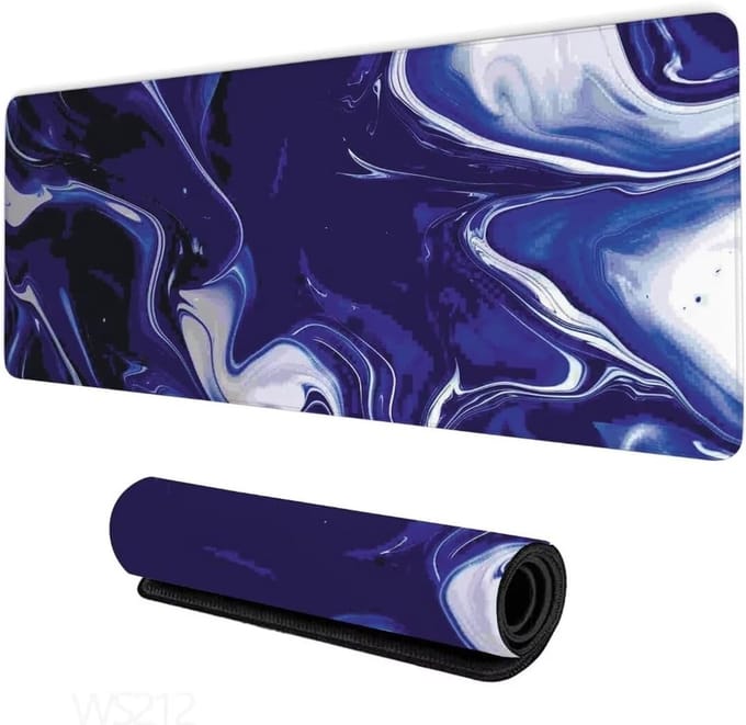 XXL Muismat - Bureaumat Groot - Gaming Kantoor - Antislip Basis - 160x80cm - Blauw Wit
