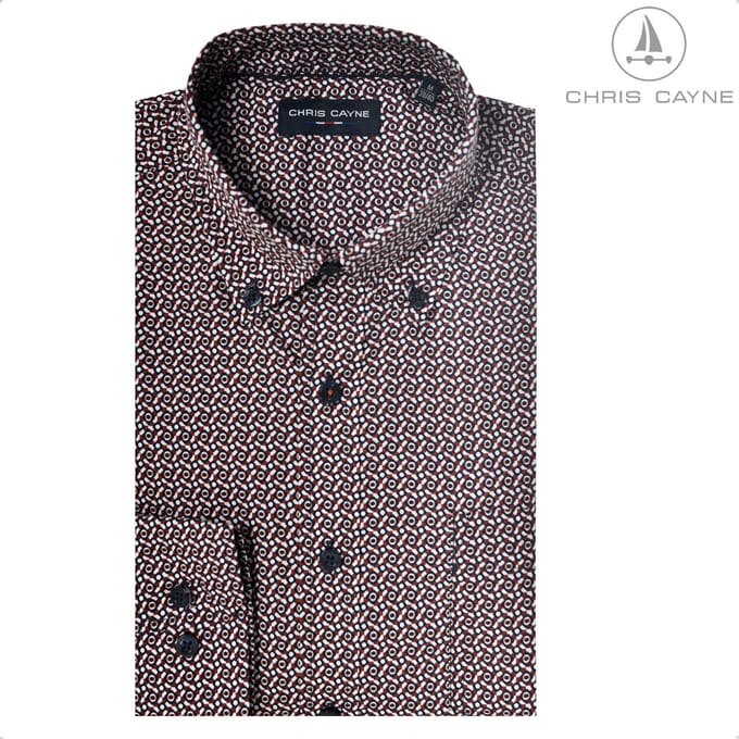 Chris Cayne overhemd lange mouw - M - navy/rood - borstzak