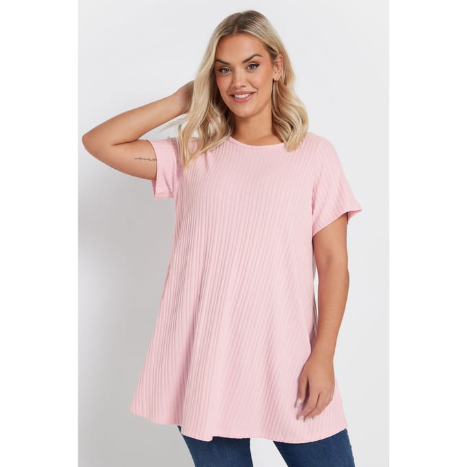 Yours Yours Geribbeld Tshirt Met Ronde Hals In Lichtrozesize 48