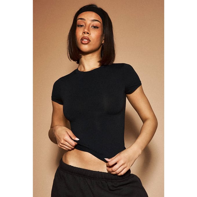 Dames Dsgn Studio Boterzachte Top Met Korte Mouwen | Zwart | Maat: 2XL