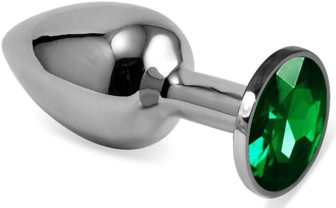 Butt Plug Silver Rosebud Classic with Green Jewel Size S