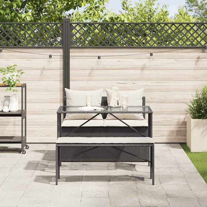 vidaXL - 3-delige - Tuinset - met - kussens - poly - rattan - zwart