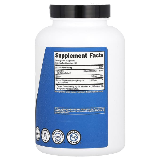 Nutricost, performance sportive, HMB + Vitamine D3, 240 gélules