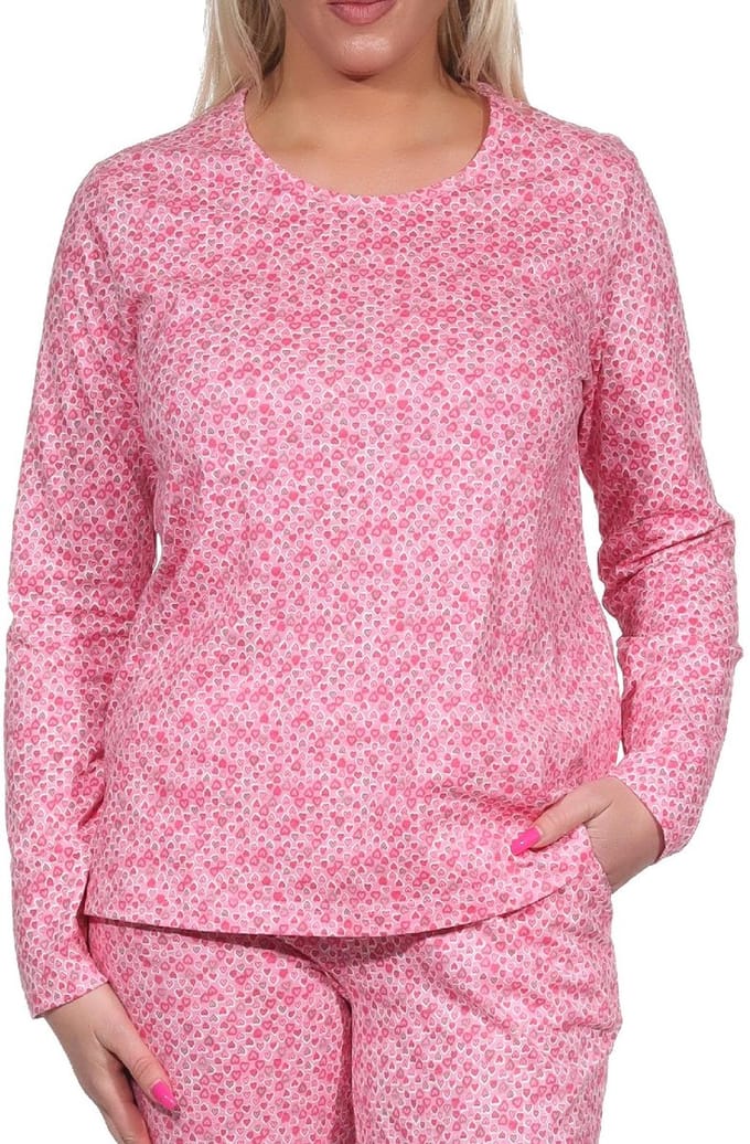Damespyjamashirt lange mouwen pyjamatop mix & match in hartvormige stippenlook - 122 904