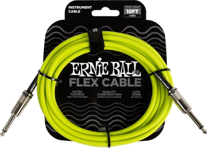Ernie Ball Flex - Instrumentkabel - Jack Recht/Haaks - 3 Meter - Groen - 95% Afscherming - PVC Mantel
