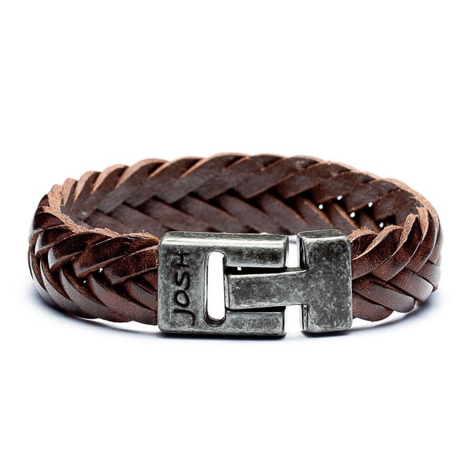 Josh Heren Armband Leer;Metaal  -  BruinZilverkleurig