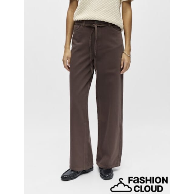 Object Rosie wide leg jeans met strikceintuur seal brown