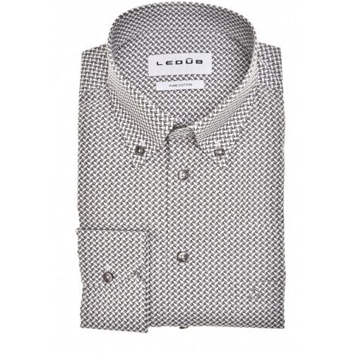 Ledûb Overhemd Allover Mini Squares Pattern Pure Cotton Donker Grijs / male