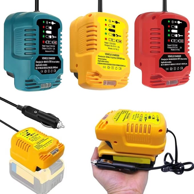 Draagbare Mini Auto Acculader Voor Makita/Dewalt/Milwaukee 18V Li-ion Acculader Sigarettenaanstekerstekker met LED-indicator