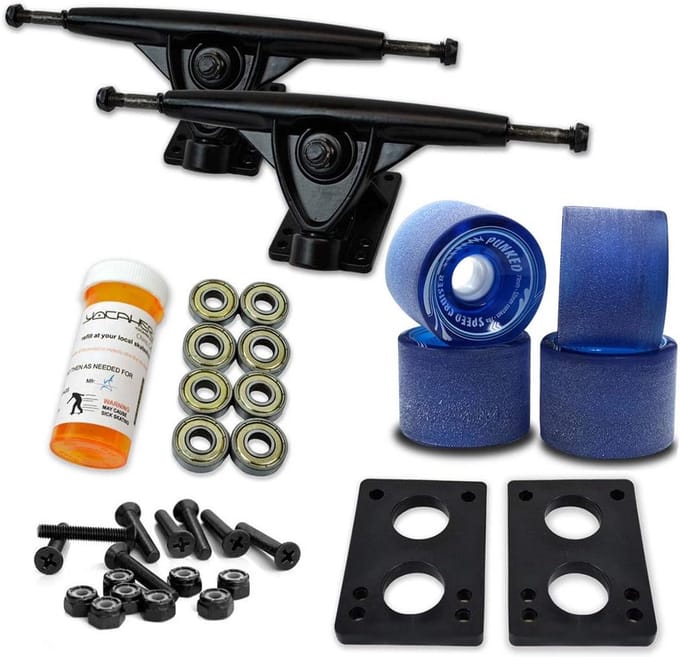Complete Longboard Set: 71mm Wielen, Zwarte 180mm Trucks en Hardware (Inclusief Lagers en Riser Pads)