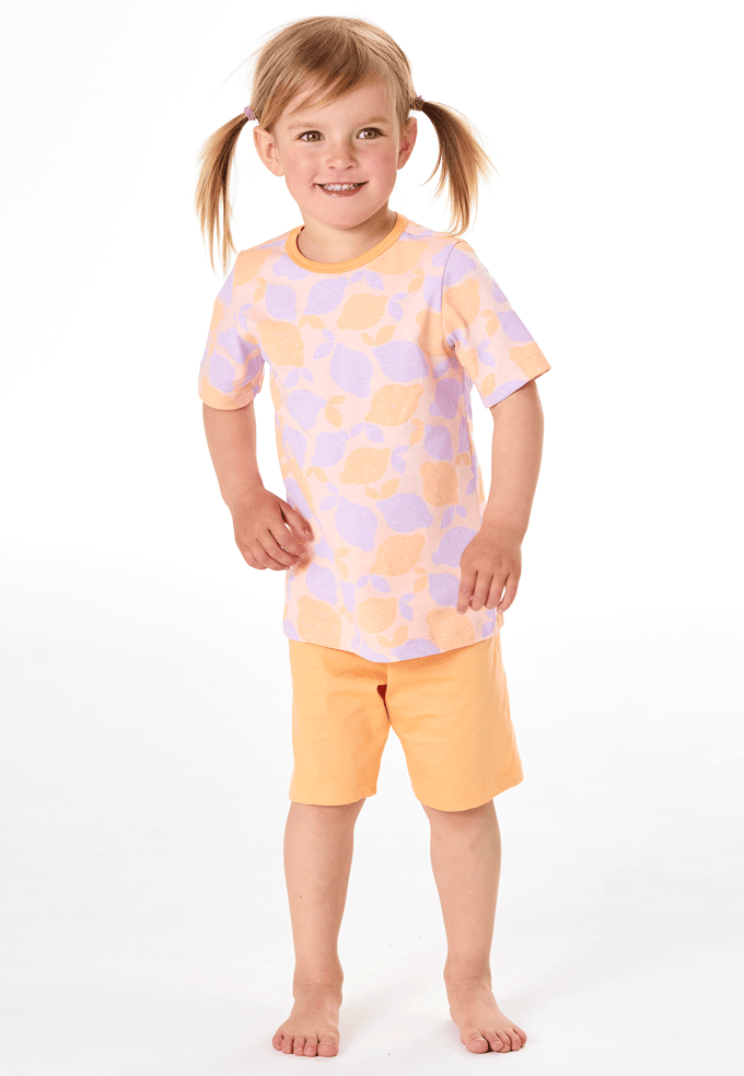 Korte pyjama met citroen- en perzikoranje motief - Kids Nightwear 98