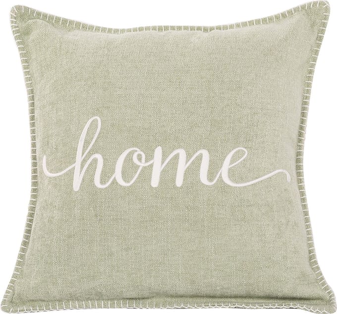 TISECO HOME STUDIO - Kussen (gevuld) DAMIAN - Geborduurde HOME tekst - Vierkant - 45x45 cm - Groen