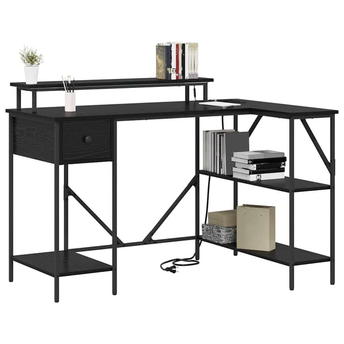 vidaXL - Bureau - Zwart - Eiken - 120 - x - 79 - x - 86,5 - cm - Bewerkt - hout