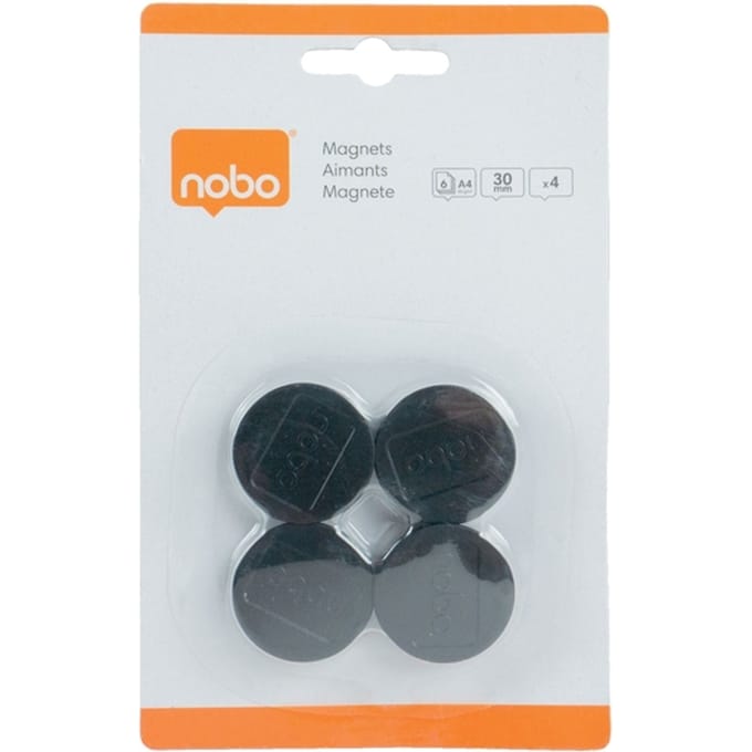Nobo Whiteboard Magneten ⌀30mm - 4 Stuks - Zwart