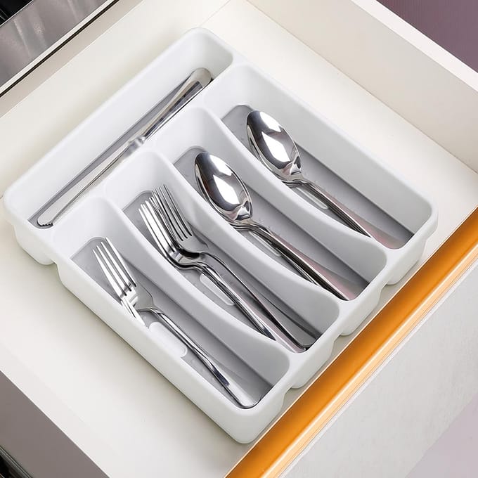 5 Vakken Bestek Organizer Plastic Mes Vork Opbergbak Bestekbak gray