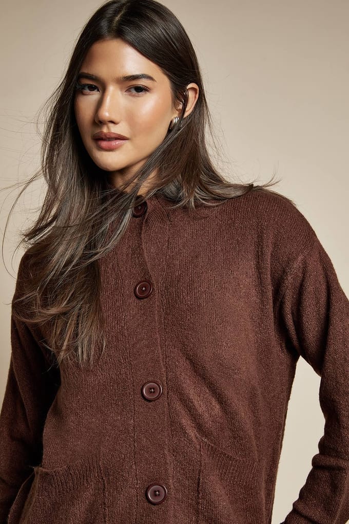 boohoo Dames Gebreide cardigan met hoge hals | Chocolate | Maat: Medium