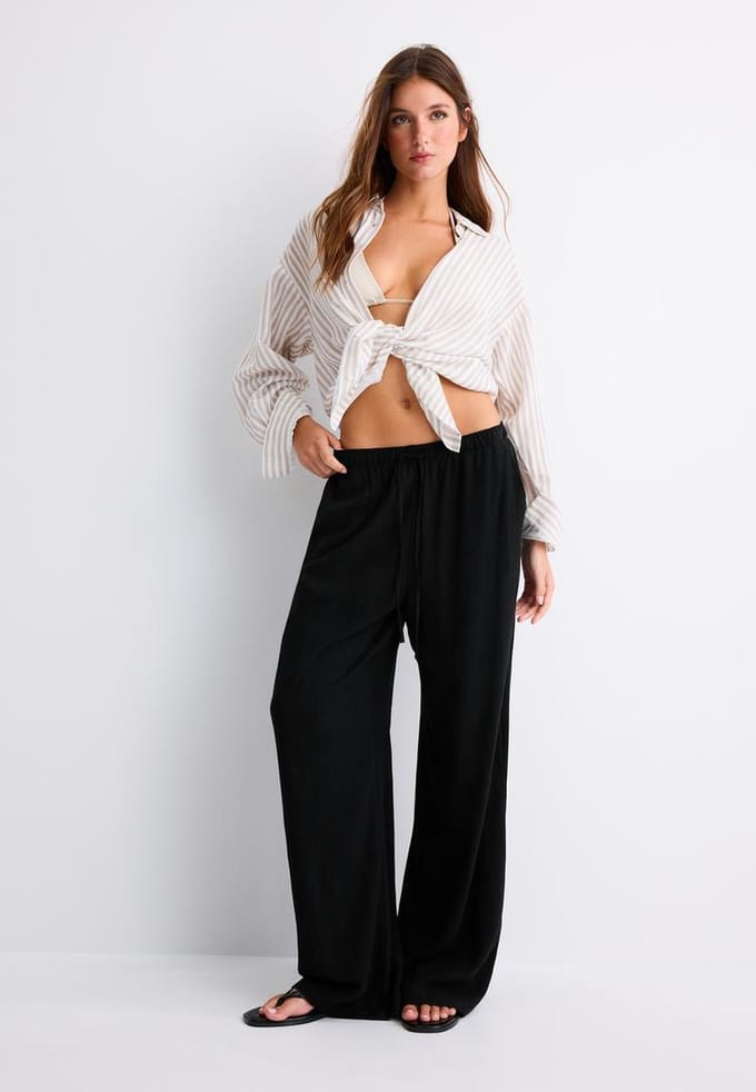 Stradivarius Rechte broek met linnen-effect  Zwart M