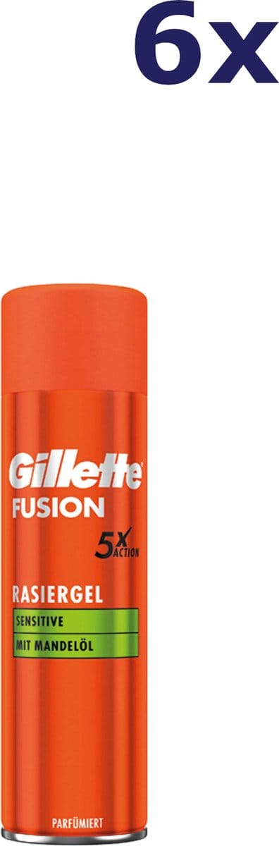 6x Gillette Fusion Sensitive scheergel 200 ml
