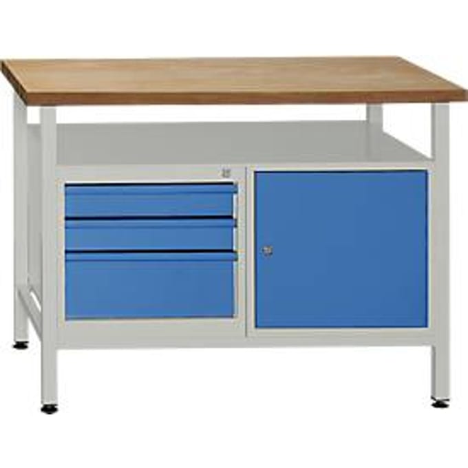 Werkbank met 1 deur, 1 legbord en 3 schuifladen
