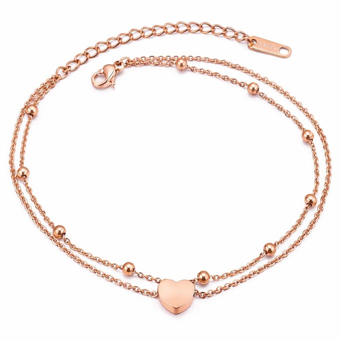 Cilla Jewels Dames Dubbele Enkelband met Hart Rose