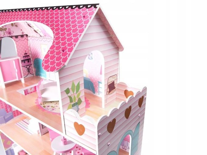 Houten Poppenhuis Roze Villa 70 Cm Led