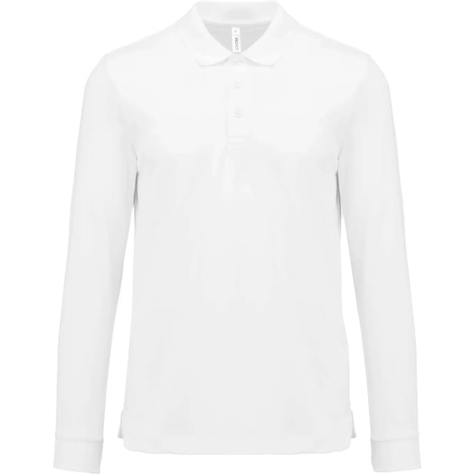 SportPolo Unisex XXL Proact Kraag met knopen Lange mouw White 100% Polyester