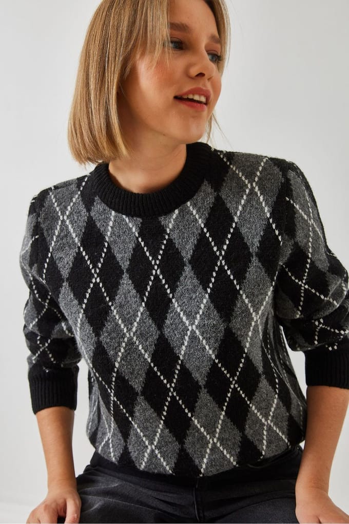 Baklava Patroon Crewneck Gebreide Trui