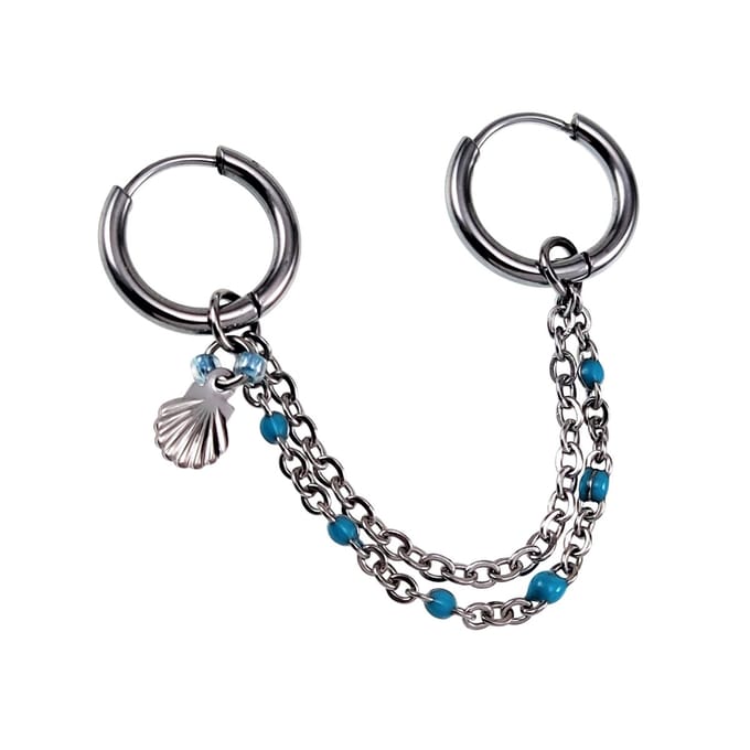 ∅14mm Oorringen Dames - Gepolijst RVS - Oorbellen met Dubbele Ketting