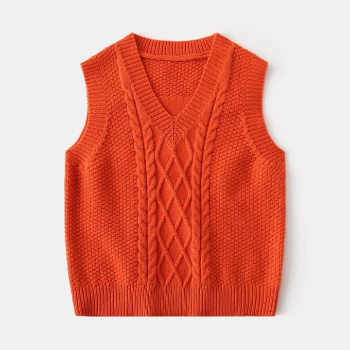 Pull pour enfants, Gilet pull jacquard uni à col en V pour garçons, Pull sans manches 100 orange
