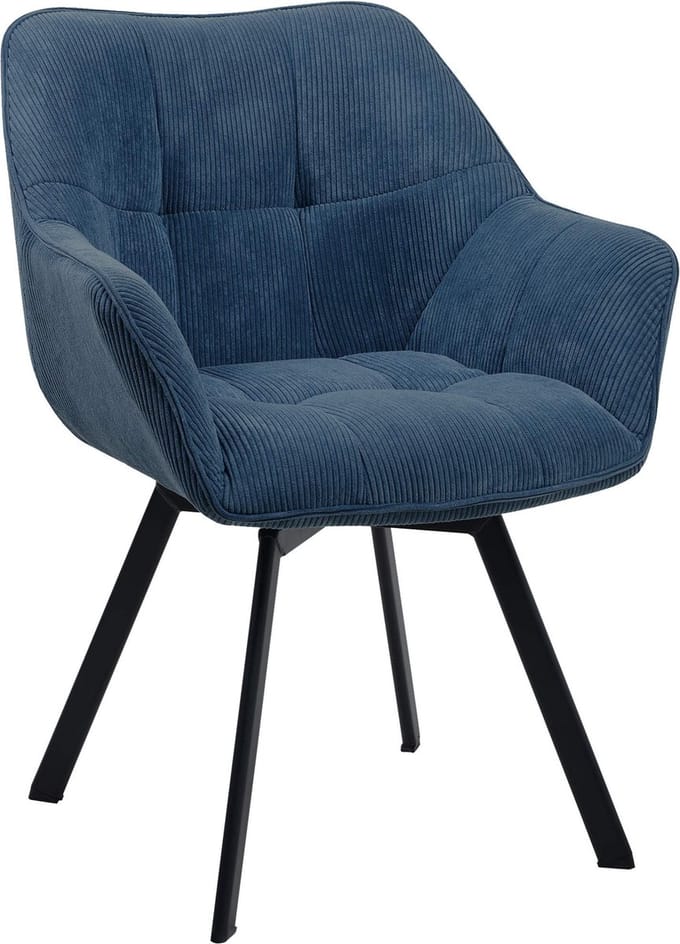CLP Jordi Eetkamerstoel - Met armleuning - Metaal frame - Ribstof/blauw