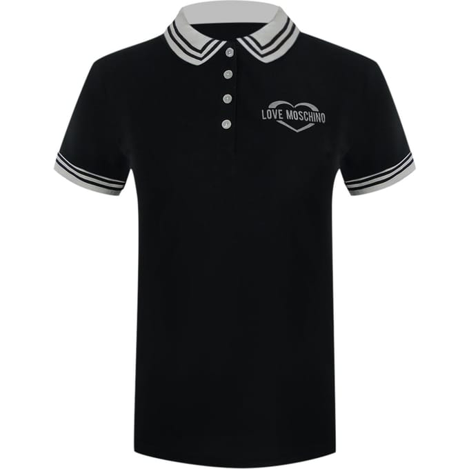 Love Moschino Silver Heart Logo Black Polo Shirt