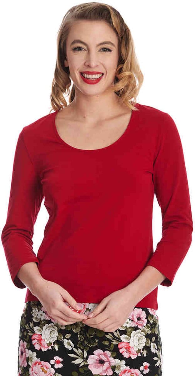 Banned - Scoop Neck Longsleeve top - S - Rood